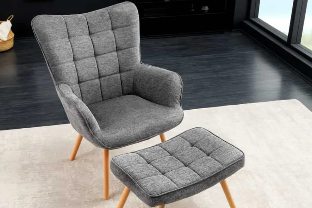 Riess-Ambiente Skandinavisch|Loungesessel > Moderner Sessel SCANDINAVIA grau Strukturstoff Massivholz-Beine mit Armlehnen