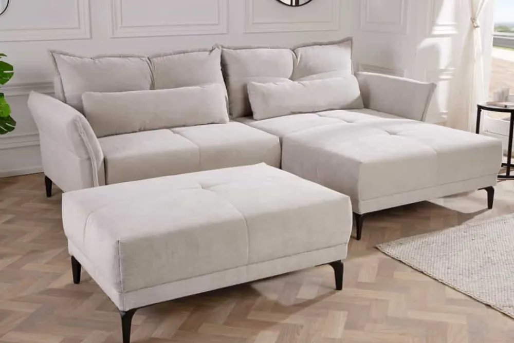 Riess-Ambiente Polsterhocker|Sitzhocker > Moderner Sitzhocker DESIGNO 110cm beige Cord Metallfüße