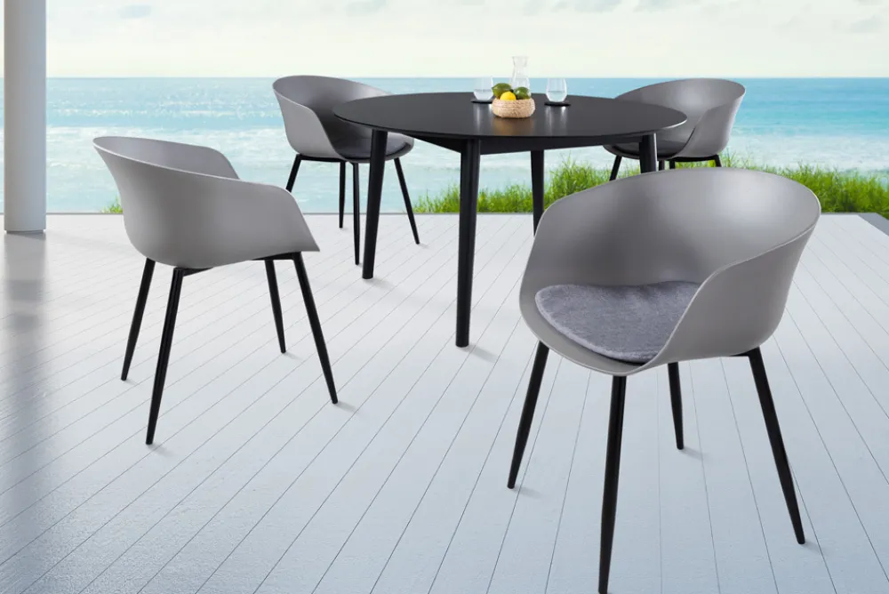 Riess-Ambiente Skandinavisch|Retro Möbel > Moderner Stuhl DESIGNO grau Kunststoff Gartenstuhl mit Armlehnen Indoor Outdoor