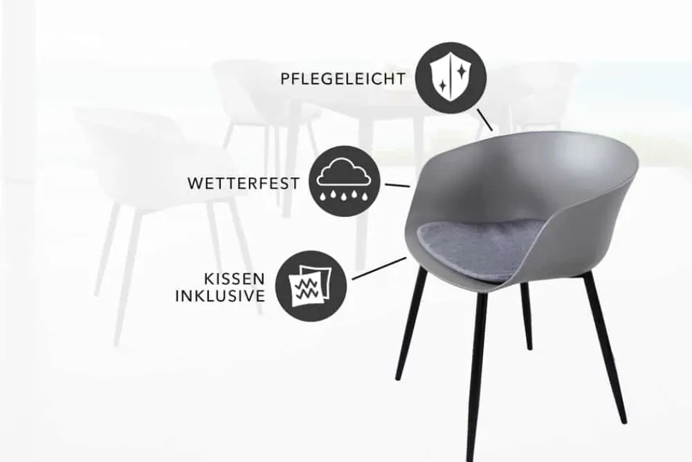 Riess-Ambiente Skandinavisch|Retro Möbel > Moderner Stuhl DESIGNO grau Kunststoff Gartenstuhl mit Armlehnen Indoor Outdoor