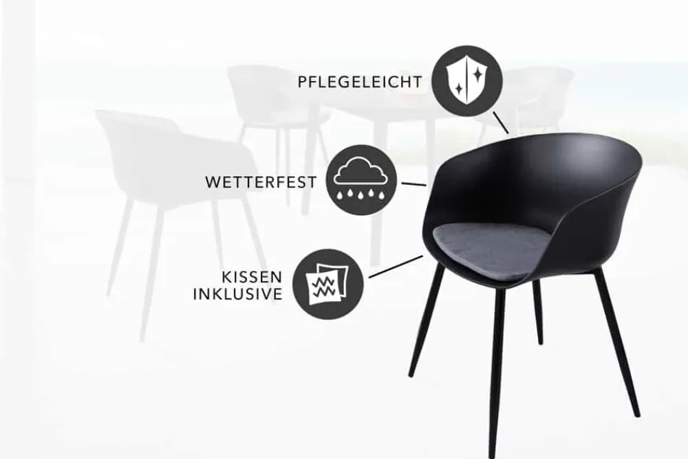 Riess-Ambiente Skandinavisch|Stühle > Moderner Stuhl DESIGNO schwarz Kunststoff Gartenstuhl mit Armlehnen Indoor Outdoor