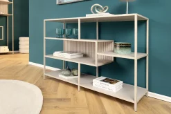 Riess-Ambiente Skandinavisch|Standregale > Modernes Bücherregal SLIM LINE 115cm champagner beige Metallgestell fünf Regalböden
