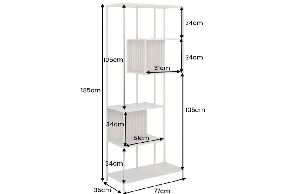 Riess-Ambiente Skandinavisch|Standregale > Modernes Bücherregal SLIM LINE 185cm champagner beige Metallgestell sechs Regalböden