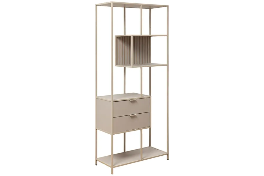 Riess-Ambiente Skandinavisch|Standregale > Modernes Bücherregal SLIM LINE 185cm champagner beige Metall mit Schubladen