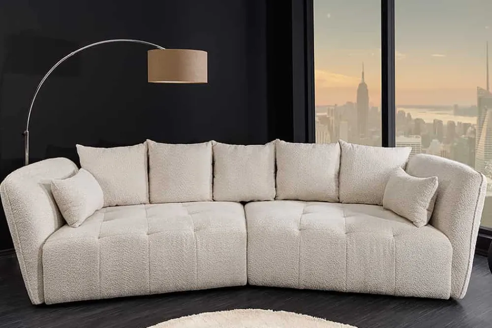Riess-Ambiente Skandinavisch|Xxl Sofa > Modernes Big Sofa ROYAL 295cm champagner beige Bouclé Federkern XXL-Couch