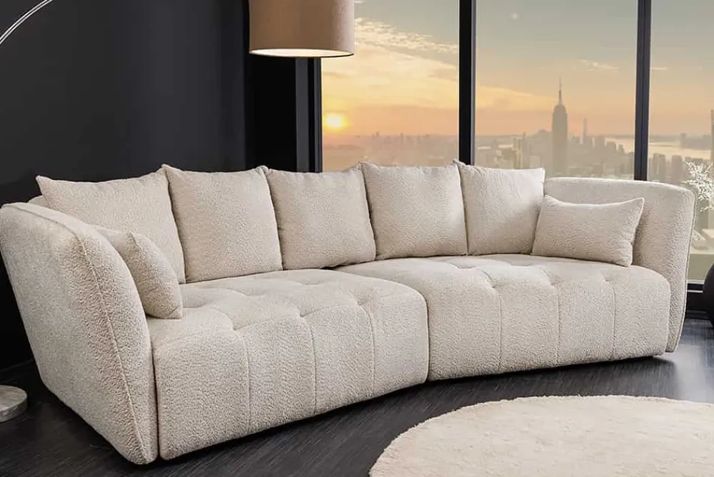 Riess-Ambiente Skandinavisch|Xxl Sofa > Modernes Big Sofa ROYAL 295cm champagner beige Bouclé Federkern XXL-Couch