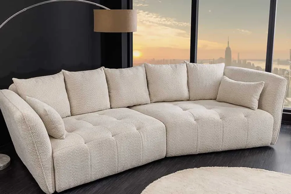 Riess-Ambiente Skandinavisch|Xxl Sofa > Modernes Big Sofa ROYAL 295cm champagner beige Bouclé Federkern XXL-Couch