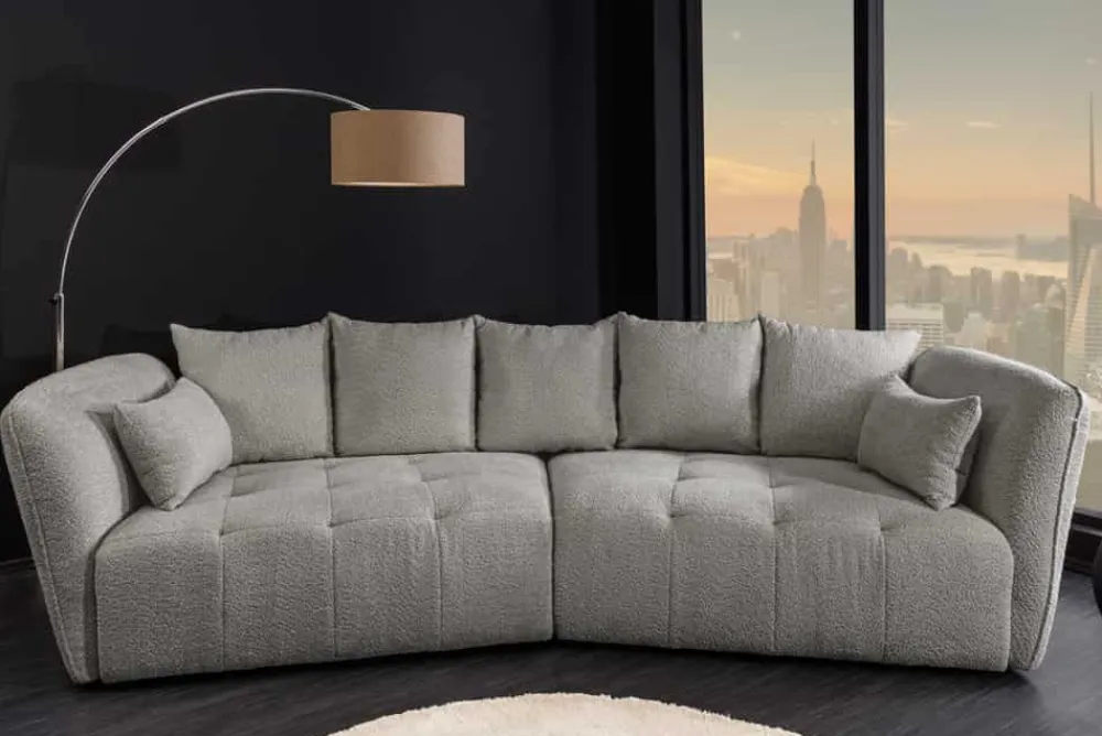 Riess-Ambiente Skandinavisch|Xxl Sofa > Modernes Big Sofa ROYAL 295cm grau Bouclé Federkern XXL-Couch inkl. Kissen