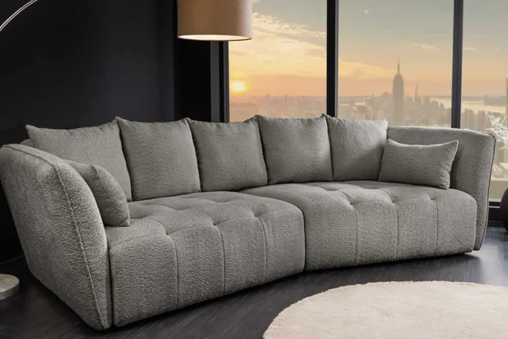 Riess-Ambiente Skandinavisch|Xxl Sofa > Modernes Big Sofa ROYAL 295cm grau Bouclé Federkern XXL-Couch inkl. Kissen