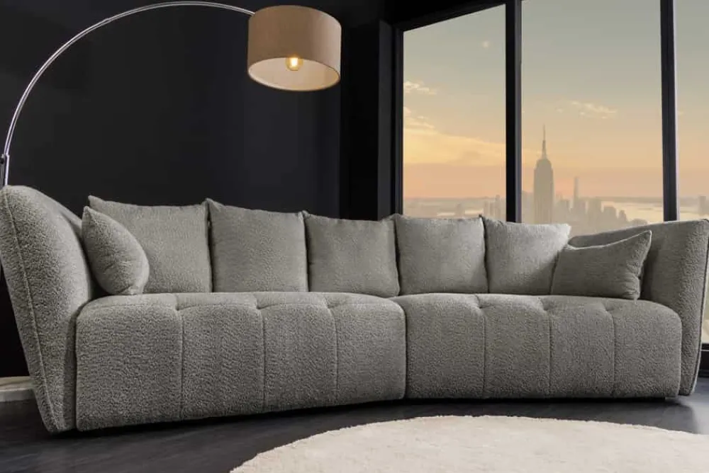 Riess-Ambiente Skandinavisch|Xxl Sofa > Modernes Big Sofa ROYAL 295cm grau Bouclé Federkern XXL-Couch inkl. Kissen
