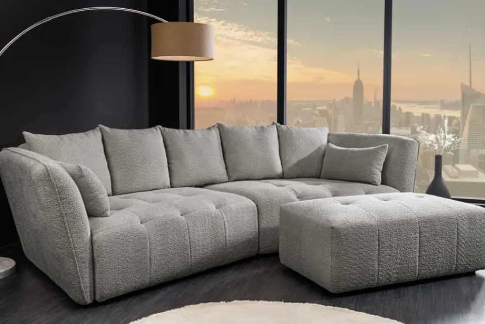 Riess-Ambiente Skandinavisch|Xxl Sofa > Modernes Big Sofa ROYAL 295cm grau Bouclé Federkern XXL-Couch inkl. Kissen
