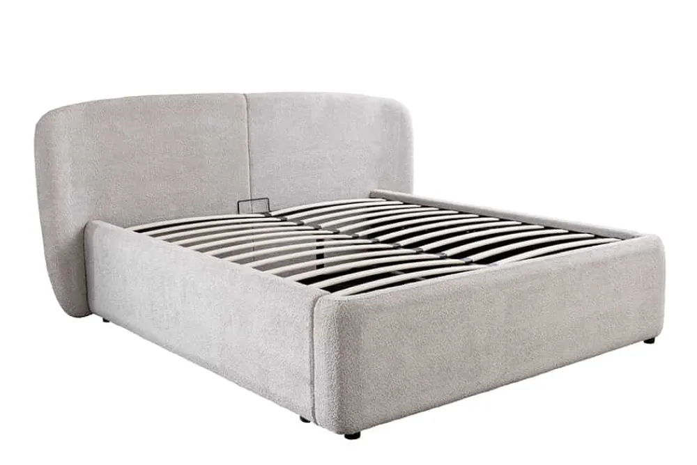 Riess-Ambiente Skandinavisch > Modernes Boxbett ART DECO 180x200cm greige Bouclé mit Stauraum und Lattenrost