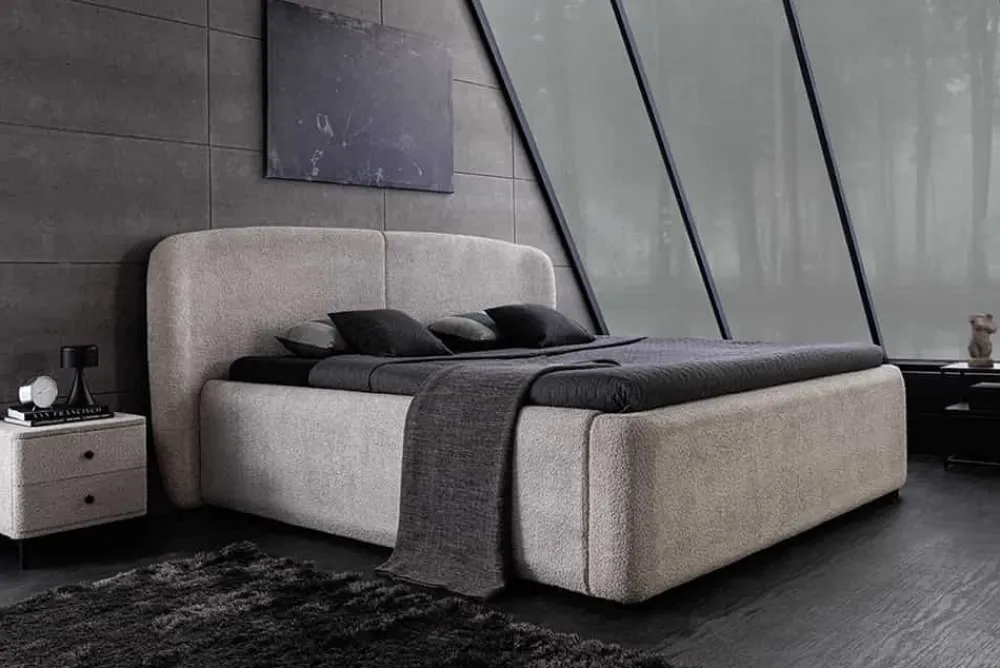 Riess-Ambiente Skandinavisch > Modernes Boxbett ART DECO 180x200cm greige Bouclé mit Stauraum und Lattenrost