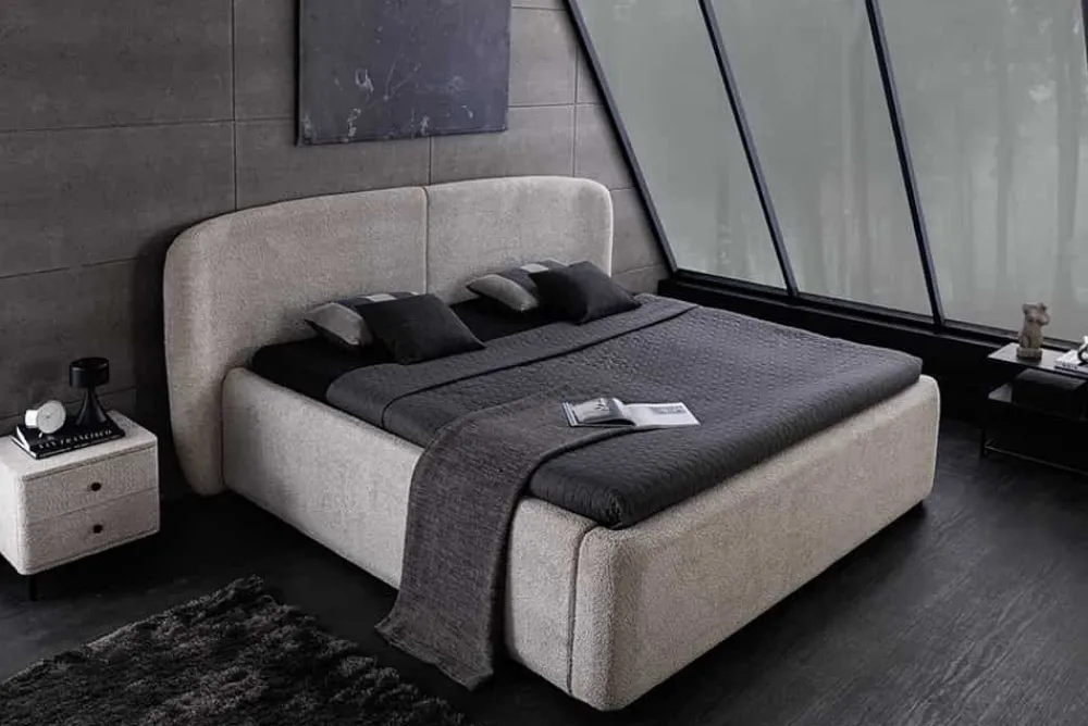 Riess-Ambiente Skandinavisch > Modernes Boxbett ART DECO 180x200cm greige Bouclé mit Stauraum und Lattenrost