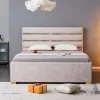 Riess-Ambiente Boxbetten|Samt Möbel > Modernes Boxbett METROPOLITAN 180x200cm beige Samt mit Lattenrost und Stauraum