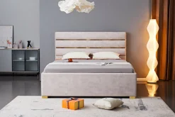 Riess-Ambiente Boxbetten|Samt Möbel > Modernes Boxbett METROPOLITAN 180x200cm beige Samt mit Lattenrost und Stauraum
