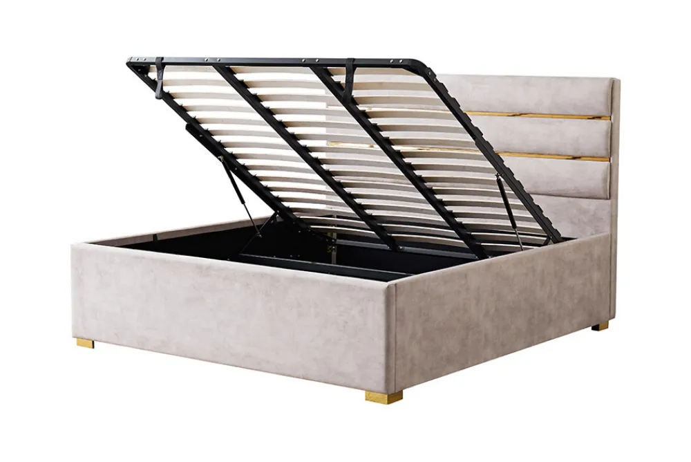 Riess-Ambiente Boxbetten|Samt Möbel > Modernes Boxbett METROPOLITAN 180x200cm beige Samt mit Lattenrost und Stauraum