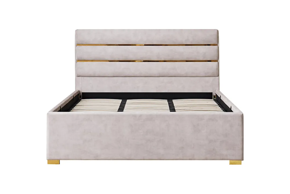 Riess-Ambiente Boxbetten|Samt Möbel > Modernes Boxbett METROPOLITAN 180x200cm beige Samt mit Lattenrost und Stauraum