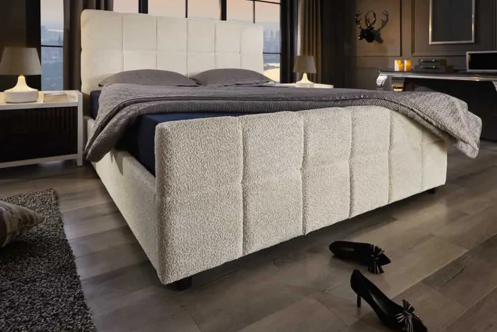 Riess-Ambiente Boxbetten|Skandinavisch > Modernes Boxbett PRESTIGE 180x200cm creme Bouclè mit Stauraum und Lattenrost