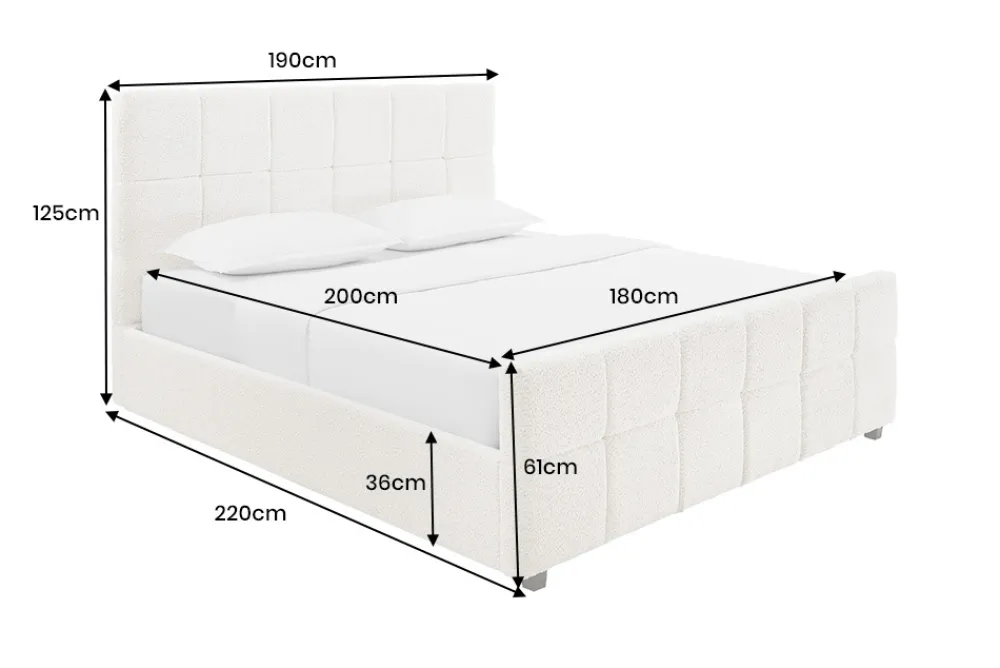 Riess-Ambiente Boxbetten|Skandinavisch > Modernes Boxbett PRESTIGE 180x200cm creme Bouclè mit Stauraum und Lattenrost