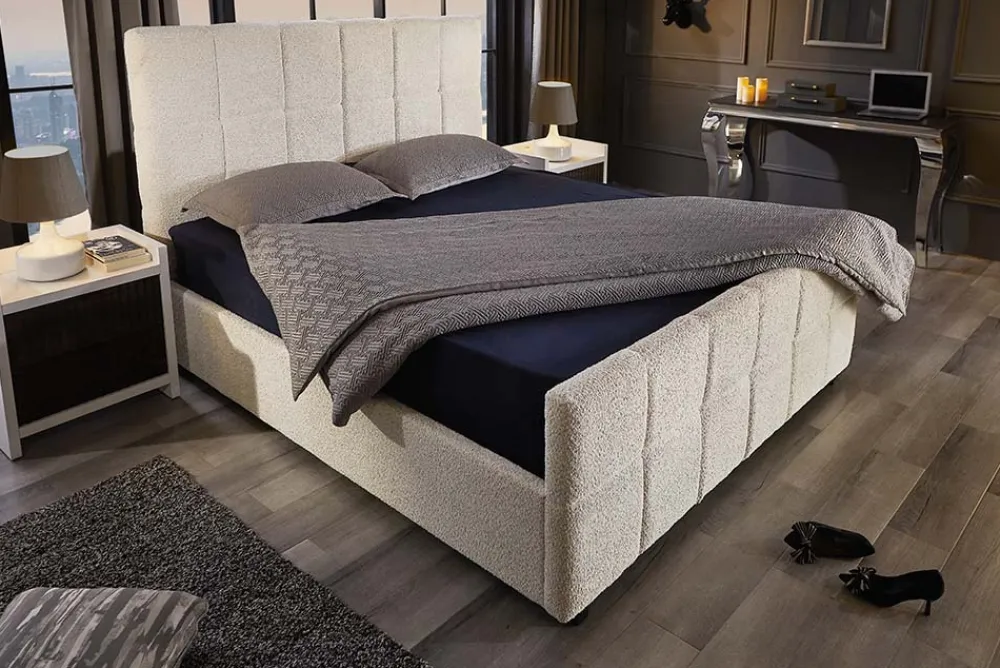 Riess-Ambiente Boxbetten|Skandinavisch > Modernes Boxbett PRESTIGE 160x200cm creme Bouclè mit Stauraum und Lattenrost