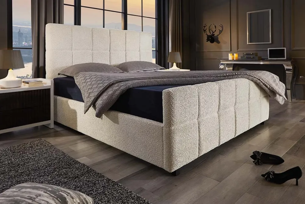 Riess-Ambiente Boxbetten|Skandinavisch > Modernes Boxbett PRESTIGE 160x200cm creme Bouclè mit Stauraum und Lattenrost