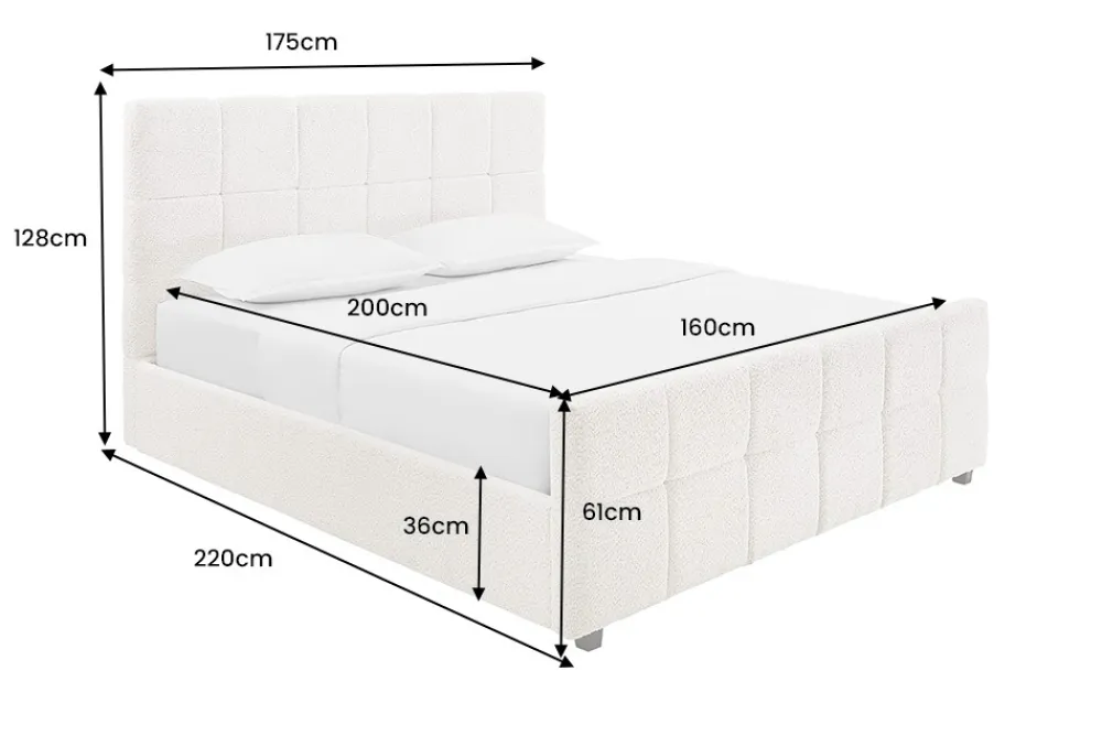 Riess-Ambiente Boxbetten|Skandinavisch > Modernes Boxbett PRESTIGE 160x200cm creme Bouclè mit Stauraum und Lattenrost