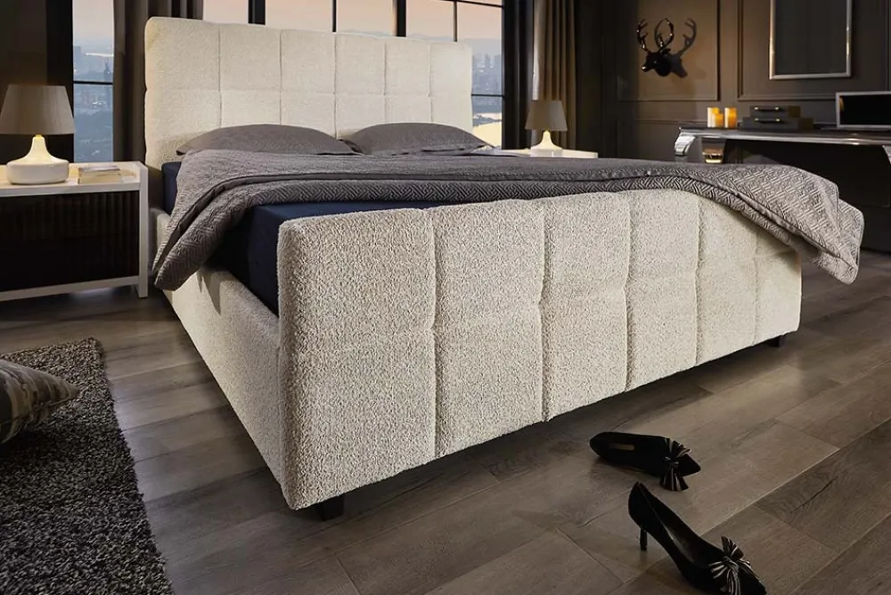 Riess-Ambiente Boxbetten|Skandinavisch > Modernes Boxbett PRESTIGE 160x200cm creme Bouclè mit Stauraum und Lattenrost