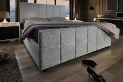 Riess-Ambiente Boxbetten|Skandinavisch > Modernes Boxbett PRESTIGE 180x200cm grau Bouclé mit Stauraum und Lattenrost