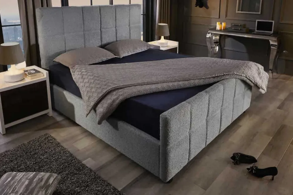 Riess-Ambiente Boxbetten|Skandinavisch > Modernes Boxbett PRESTIGE 180x200cm grau Bouclé mit Stauraum und Lattenrost