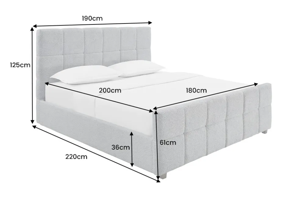 Riess-Ambiente Boxbetten|Skandinavisch > Modernes Boxbett PRESTIGE 180x200cm grau Bouclé mit Stauraum und Lattenrost