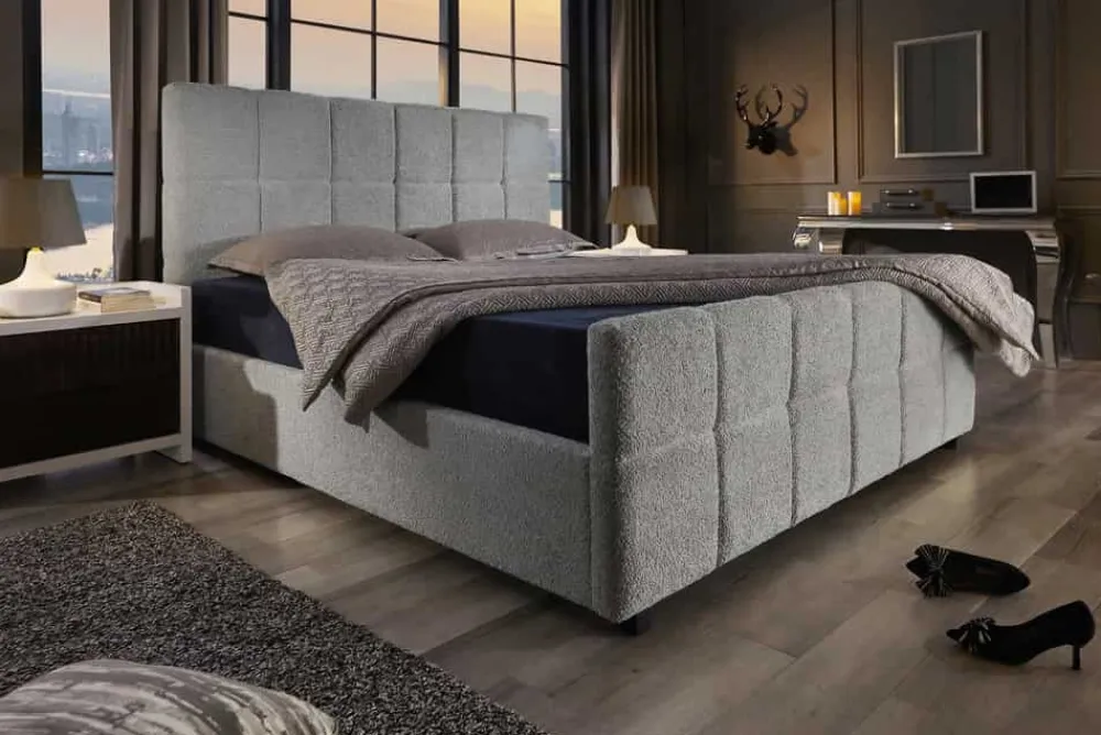 Riess-Ambiente Boxbetten|Skandinavisch > Modernes Boxbett PRESTIGE 180x200cm grau Bouclé mit Stauraum und Lattenrost