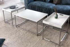 Riess-Ambiente Beistelltische|Couchtische & Truhen > Modernes Couchtisch 3er Set ELEMENTS 75cm weiß Chrom abnehmbares Tablett