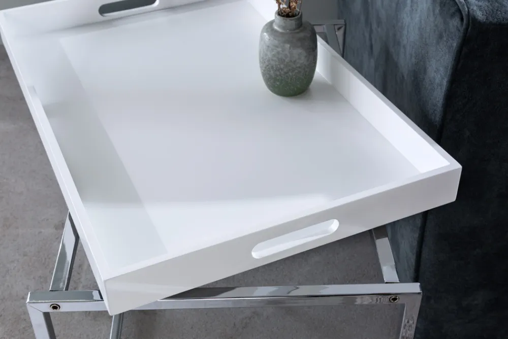 Riess-Ambiente Beistelltische|Couchtische & Truhen > Modernes Couchtisch 3er Set ELEMENTS 75cm weiß Chrom abnehmbares Tablett