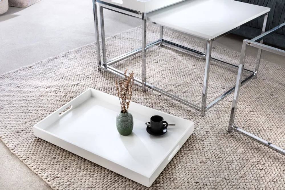 Riess-Ambiente Beistelltische|Couchtische & Truhen > Modernes Couchtisch 3er Set ELEMENTS 75cm weiß Chrom abnehmbares Tablett