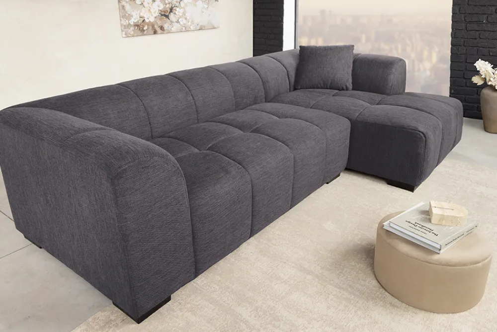 Riess-Ambiente Skandinavisch|Ecksofa > Modernes Ecksofa CITY 240cm grau Strukturstoff 3-Sitzer Couch inkl. Kissen