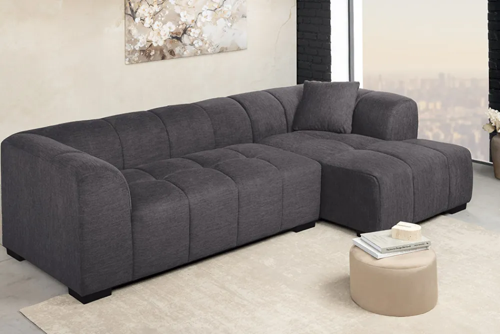 Riess-Ambiente Skandinavisch|Ecksofa > Modernes Ecksofa CITY 240cm grau Strukturstoff 3-Sitzer Couch inkl. Kissen