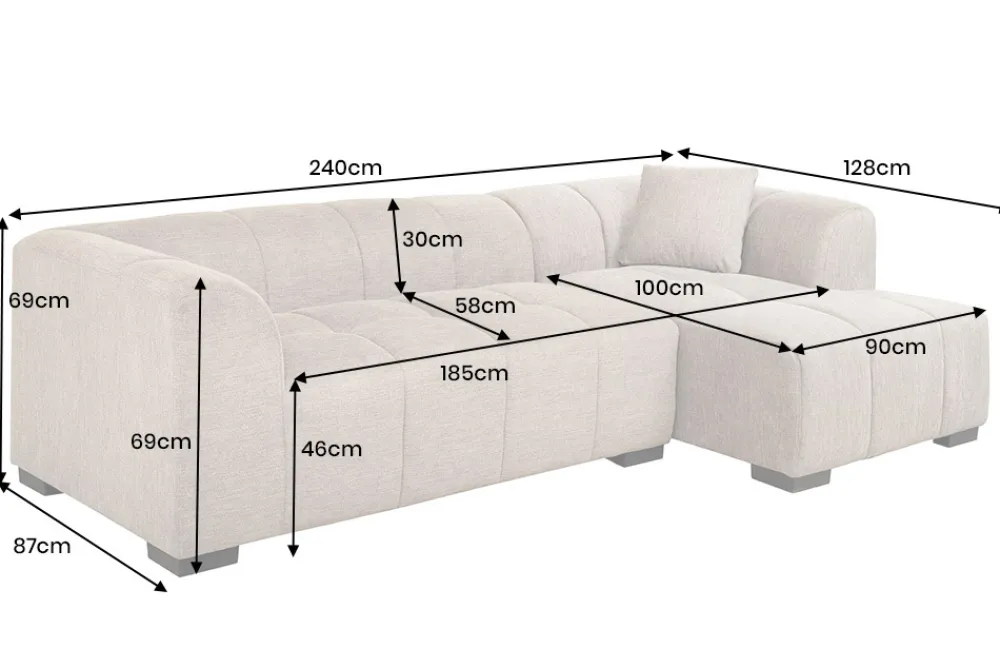 Riess-Ambiente Ecksofa > Modernes Ecksofa CITY 240cm grün Strukturstoff 3-Sitzer Couch inkl. Kissen