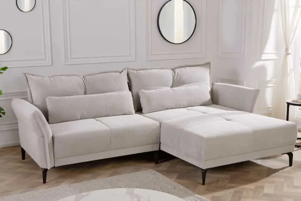Riess-Ambiente Skandinavisch|Ecksofa > Modernes Ecksofa DESIGNO 250cm champagner beige Cord Couch inklusive Kissen Metallfüße