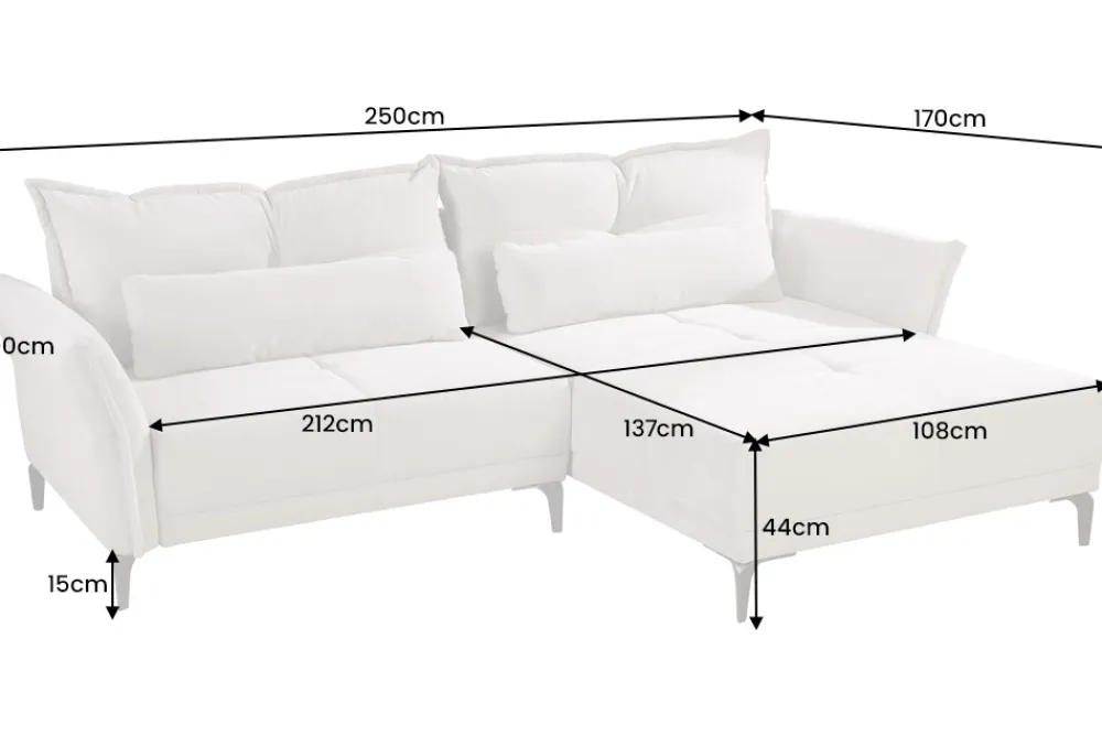 Riess-Ambiente Skandinavisch|Ecksofa > Modernes Ecksofa DESIGNO 250cm champagner beige Cord Couch inklusive Kissen Metallfüße
