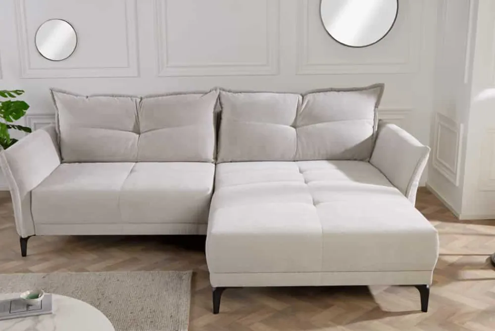 Riess-Ambiente Skandinavisch|Ecksofa > Modernes Ecksofa DESIGNO 250cm champagner beige Cord Couch inklusive Kissen Metallfüße
