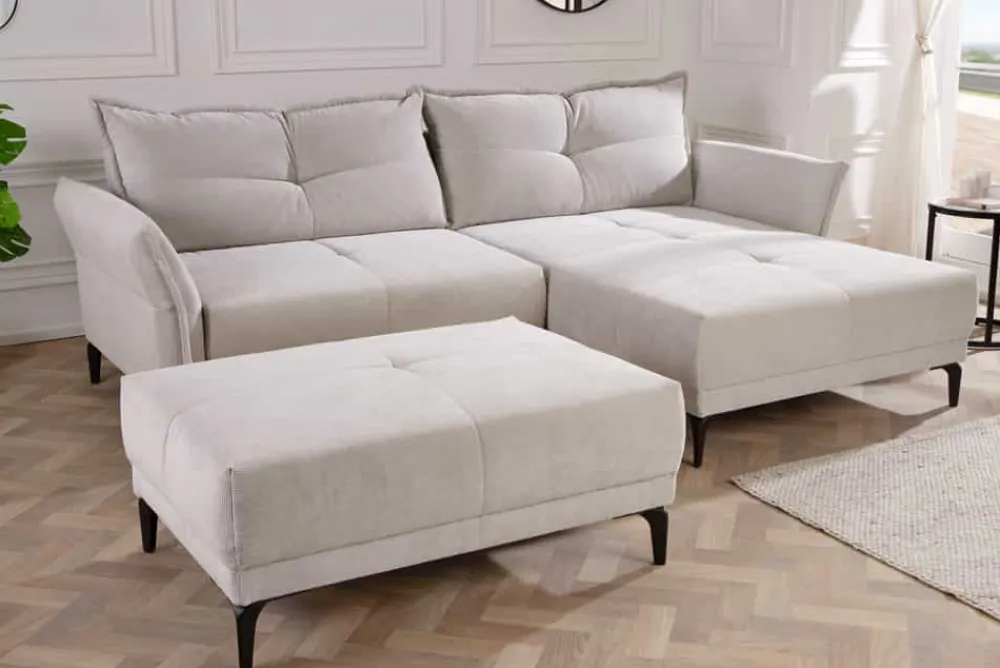 Riess-Ambiente Skandinavisch|Ecksofa > Modernes Ecksofa DESIGNO 250cm champagner beige Cord Couch inklusive Kissen Metallfüße