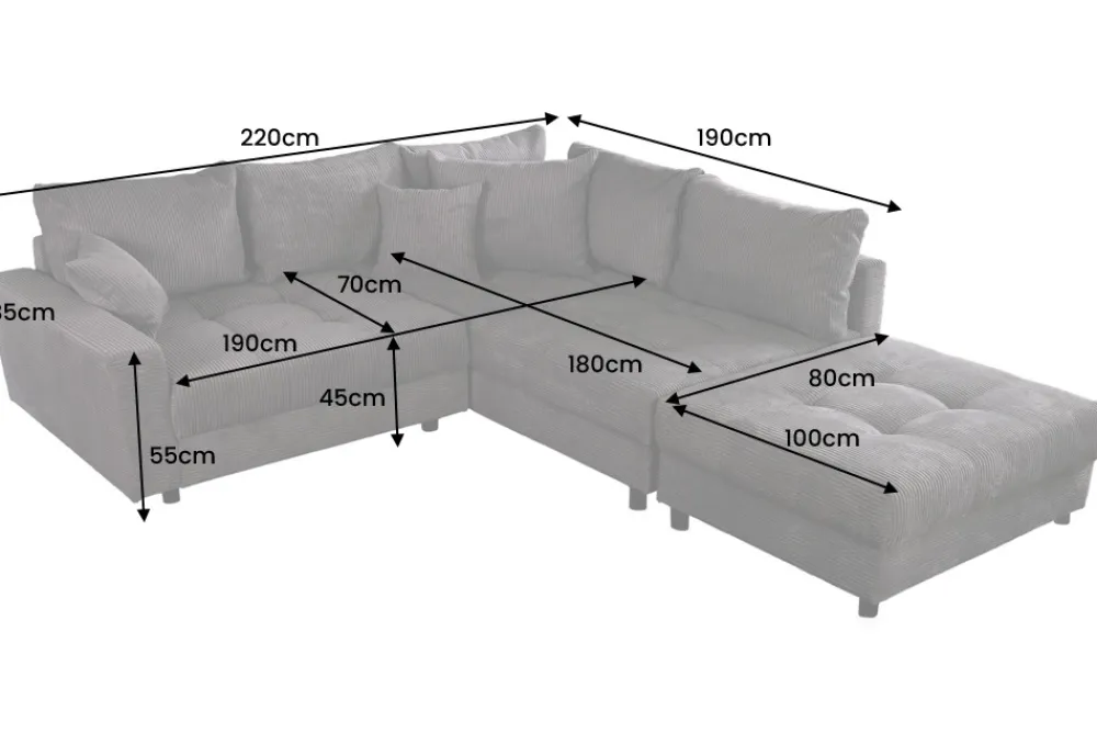 Riess-Ambiente Skandinavisch|Xxl Sofa > Modernes Ecksofa KENT 220cm beige Cord inkl. Hocker Federkern L-Form Wohnlandschaft