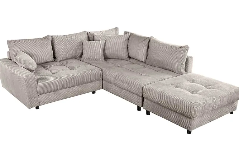 Riess-Ambiente Skandinavisch|Xxl Sofa > Modernes Ecksofa KENT 220cm greige Cord inkl. Hocker Federkern L-Form Wohnlandschaft