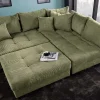 Riess-Ambiente Skandinavisch|Xxl Sofa > Modernes Ecksofa KENT 220cm grün Cord inkl. Hocker Federkern L-Form Wohnlandschaft