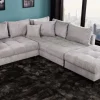 Riess-Ambiente Skandinavisch|Xxl Sofa > Modernes Ecksofa KENT 220cm hellgrau Cord inkl. Hocker Federkern L-Form Wohnlandschaft