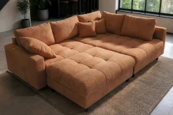 Riess-Ambiente Skandinavisch|Xxl Sofa > Modernes Ecksofa KENT 220cm rostbraun Chenille inkl. Hocker Federkern Wohnlandschaft