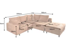 Riess-Ambiente Skandinavisch|Xxl Sofa > Modernes Ecksofa KENT 220cm rostbraun Chenille inkl. Hocker Federkern Wohnlandschaft
