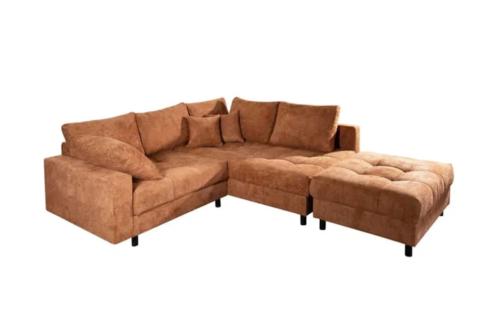 Riess-Ambiente Skandinavisch|Xxl Sofa > Modernes Ecksofa KENT 220cm rostbraun Chenille inkl. Hocker Federkern Wohnlandschaft