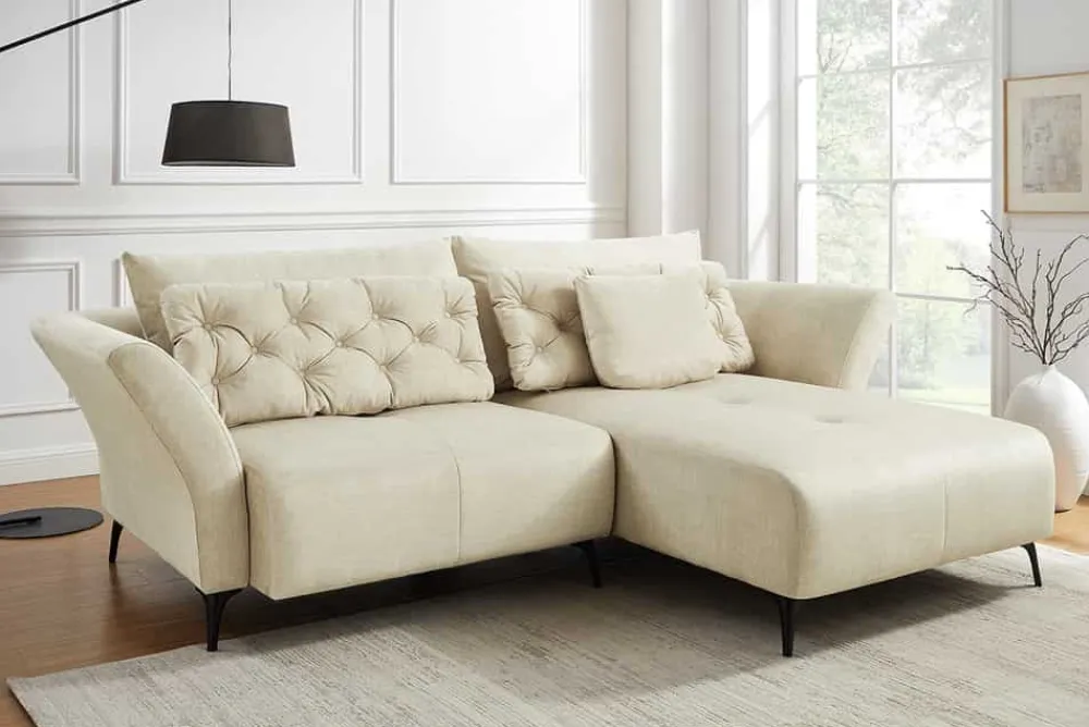 Riess-Ambiente Samt Möbel|Xxl Sofa > Modernes Ecksofa MARRAKESCH 265cm beige Samt 3-Sitzer inkl. Kissen Ottomane rechts